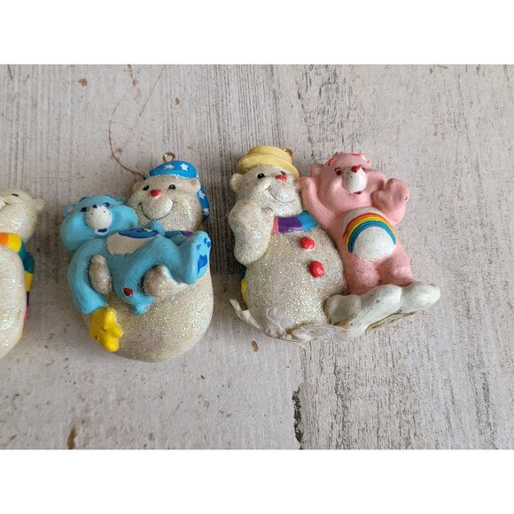 Vintage care bear snow glitter set ornament xmas cheer sunshine - Picture 3 of 5